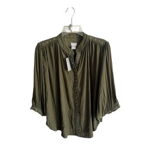 Chicos | Ring-Trim Blouse Smock Sleeve | Olive Green | Women’s Size Medium | NWT